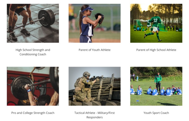 Examples of sports performance coach specialist roles across youth, high school, college, and tactical athletes