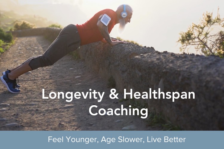 Longevity and healthspan coaching image showing a vibrant, active individual exercising outdoors to support strength, mobility, and healthy aging.