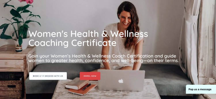 Woman studying at a laptop while enrolling in a women’s health and wellness coaching certificate to guide clients toward better health.