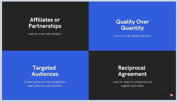 Visual explaining affiliate partnerships, targeted audiences, and quality collaborations to improve marketing efforts