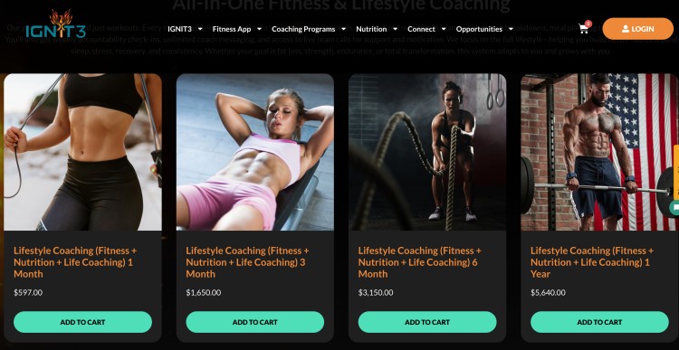 Online coaching packages in the fitness industry showing monthly and yearly fitness and lifestyle programs