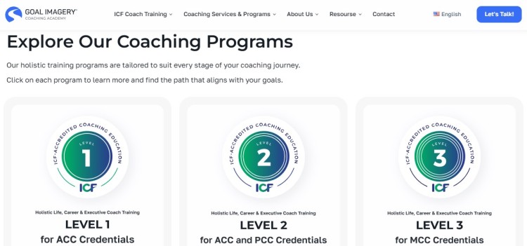 Overview of icf accredited coaching programs showing Level 1, Level 2, and Level 3 training paths for life, career, and executive coaches.