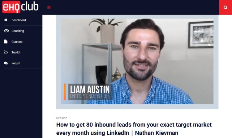 Inbound marketing strategy training session showing Liam Austin teaching how to generate inbound leads from a specific target market using LinkedIn.