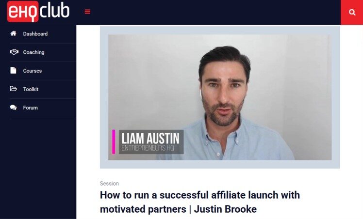 Liam Austin discussing affiliate marketing efforts during a training session on running a successful affiliate launch