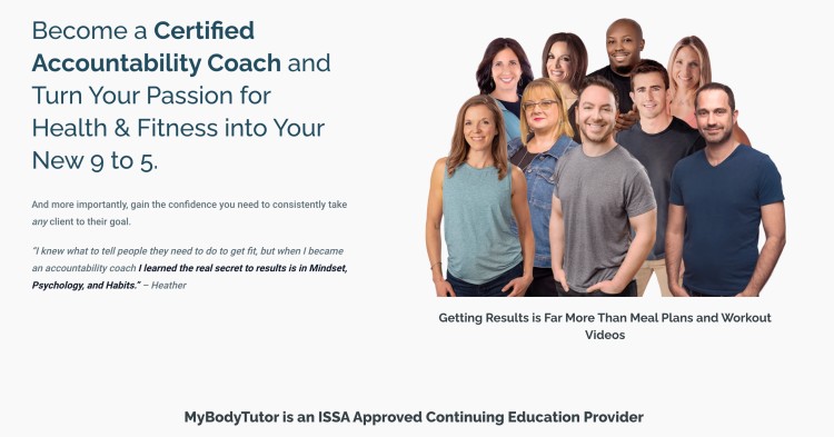 Promotional banner encouraging professionals to become a certified coach through an accountability and fitness training program featuring a group of certified coaches.