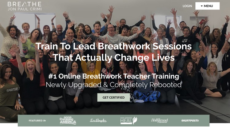 Group photo from a breathwork certification event promoting online breathwork teacher training programs designed to help students lead life changing sessions.