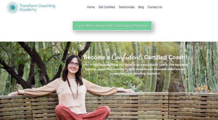 Certified coach training program at a transformation academy showing a coach promoting confidence, certification, and business readiness