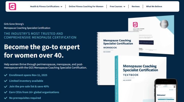 Menopause Coaching Specialist Certification materials and workbook displayed, designed to help coaches effectively support women over 40 through perimenopause and menopause.