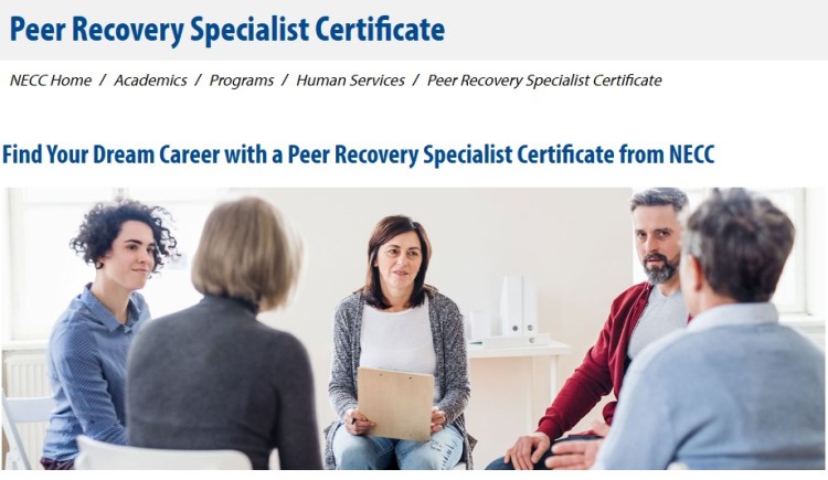 Peer Recovery Specialist Certificate program at NECC providing a credential for individuals pursuing careers in recovery support
