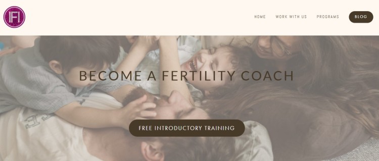 Website banner inviting visitors to become a successful fertility coach with a free introductory training program for aspiring fertility coaching professionals.