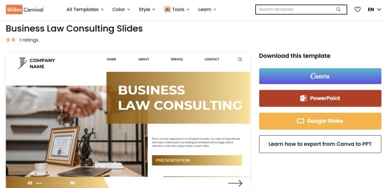 Business law consulting presentation slide example from a business proposal template showing a professional consulting proposal design for client presentations.