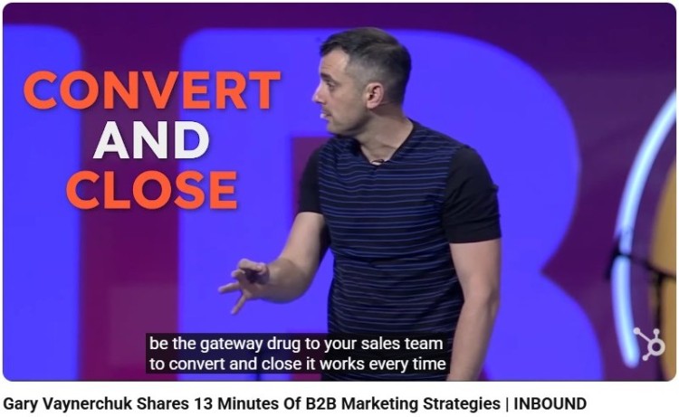 Gary Vaynerchuk speaking about converting and closing sales strategies for b2b companies during a marketing presentation