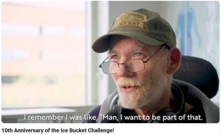 Older man speaking in an interview about the Ice Bucket Challenge, highlighting impactful video content and storytelling