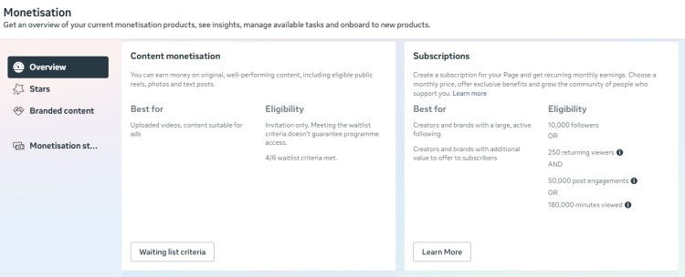 Content monetization dashboard showing subscriptions and earnings options, illustrating how to monetize your blog through content, ads, and recurring revenue streams