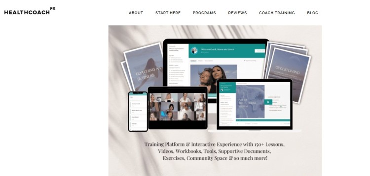 Online coaching platform dashboard with courses and tools designed for supporting women through health and life coaching programs