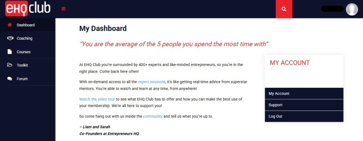 EHQ Club is an online business idea which is to create an online membership with coaching, courses, and community access