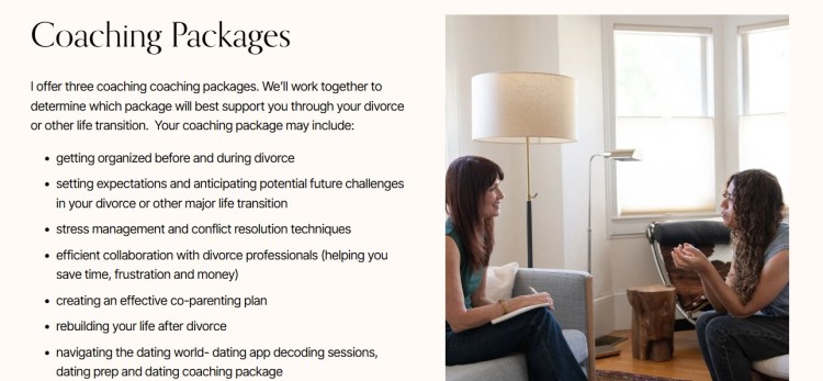 Coaching session image showing a dynamic divorce coaching approach with personalized support, planning, and life transition guidance