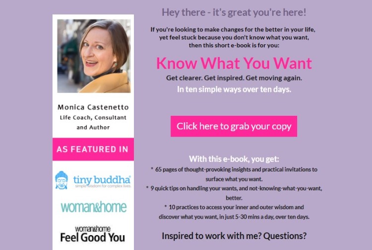 Email list sign-up landing page offering a personal development ebook with call to action button and author profile