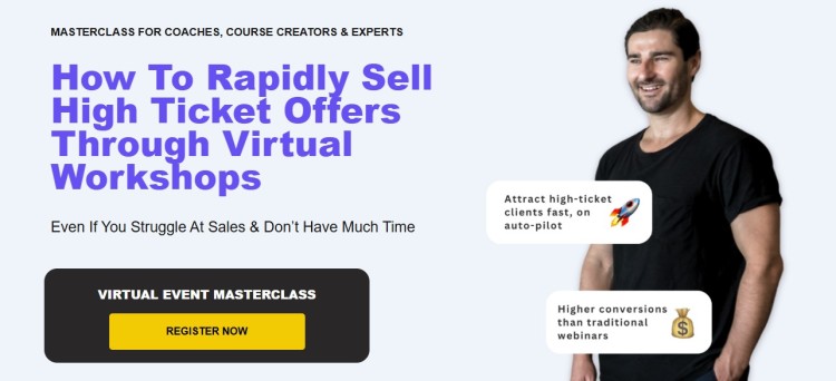 Actually sell high ticket offers masterclass page showing virtual workshop training for coaches to attract clients and increase conversions