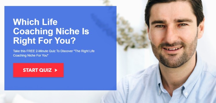 Quiz funnel landing page to build a list offering life coaching niche selection with a call to action button