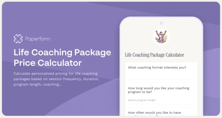 Life coaching price calculator designed to help coaches estimate pricing for a different coaching package based on program length and session frequency.