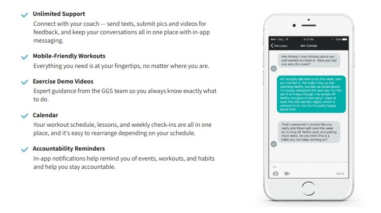 Mobile fitness coaching app designed to help users stay accountable and achieve their fitness goals through workouts, messaging, and reminders.