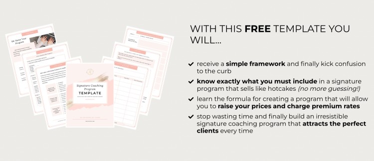 Coaching program worksheet bundle showing how a template can help coaches create premium signature coaching offers and pricing structures.