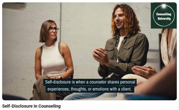 Counselor explaining self-disclosure during a counseling session with a small group