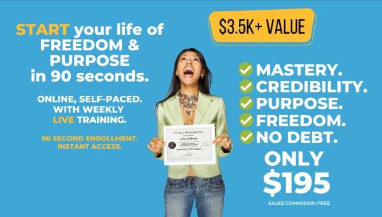 Promotional course promising personal and professional growth through online coaching and training