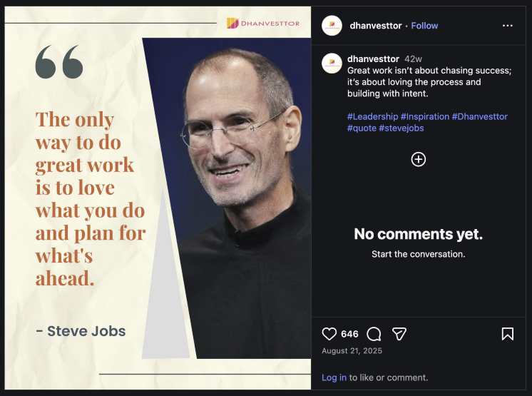 Social media graphic featuring Steve Jobs, one of the most recognized sources of quotes from entrepreneurs