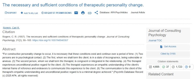 Research article discussing the effectiveness of person-centered therapy and therapeutic personality change.