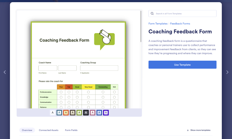 Template for an instructor feedback form used to evaluate coaching performance.