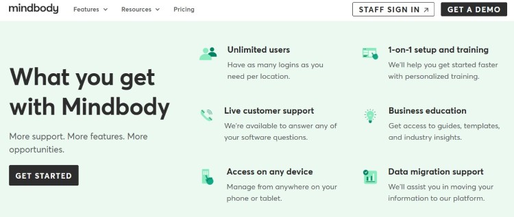 Screenshot of Mindbody highlighting features designed to deliver the best client experience.