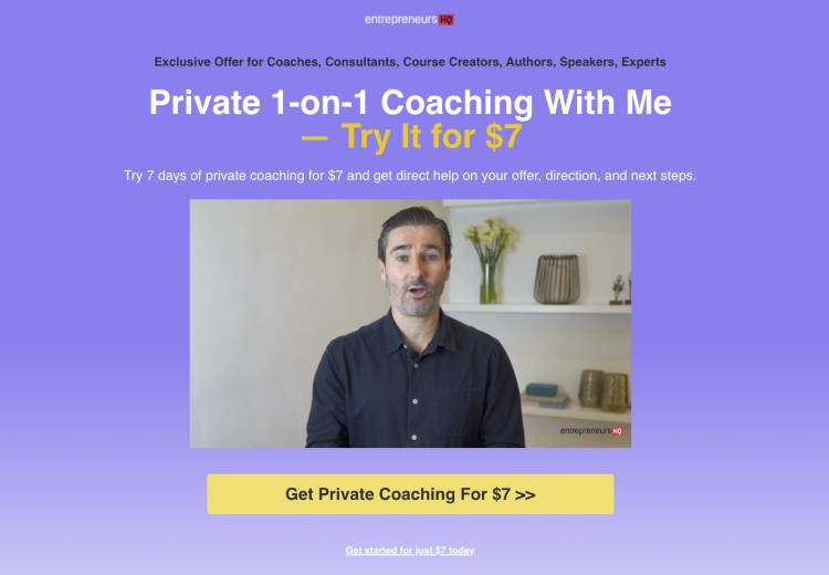 Landing page promoting a personal coaching program with a video and call-to-action.