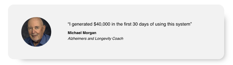 Coaching client testimonial showing an impactful $40,000 result generated within the first 30 days