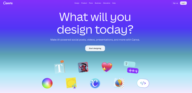Canva homepage representing a global technology company led by a female CEO and entrepreneur.