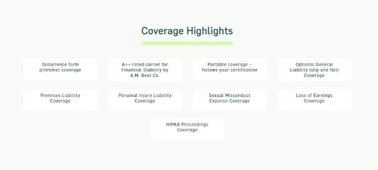 Coverage highlights showing several ways insurance will protect coaches, including liability, personal injury, and loss of earnings coverage.