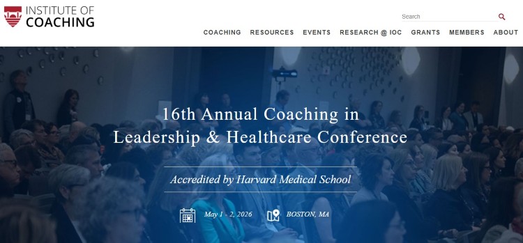 Institute of Coaching event page showing a leadership and healthcare event for people who attend conferences